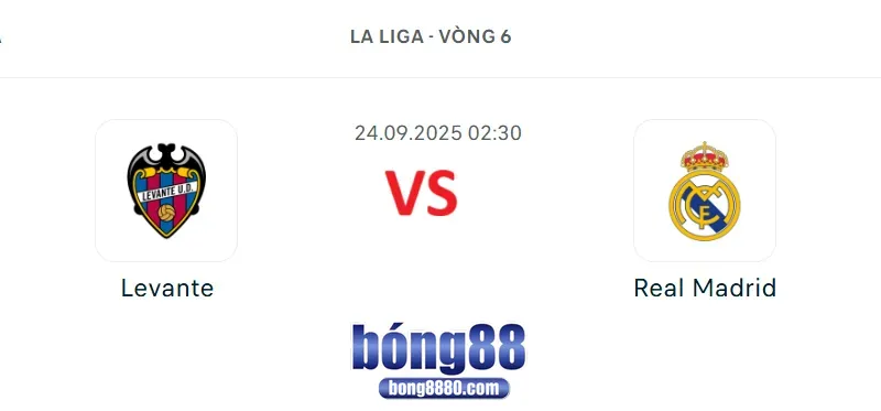 Levante vs Real Madrid (24/9) vòng 6 La Liga 2025/26