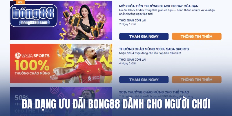 Đa dạng ưu đãi Bong88 dành cho người chơi